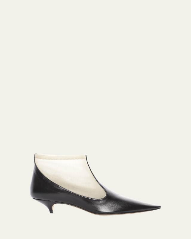 Pointed Mesh Kitten-Heel Booties